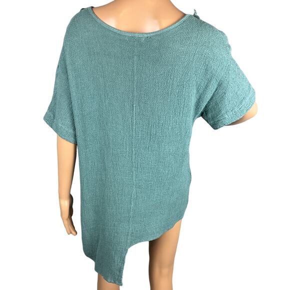 Italian Linen and Cotton Asymmetrical Hem Tunic Embroidered Flowers  L/XL NWT - Picture 2 of 10